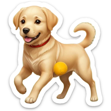 A Labrador Retriever playing fetch with a ball in a backyard garden, mid-action with joyful expression. Natural sunlight, realistic motion blur, outdoor realism. sticker