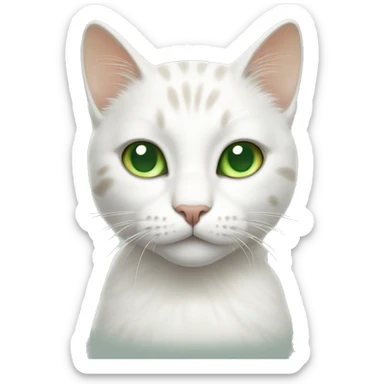 white cat with tan and grey spots on head and green eyes sticker