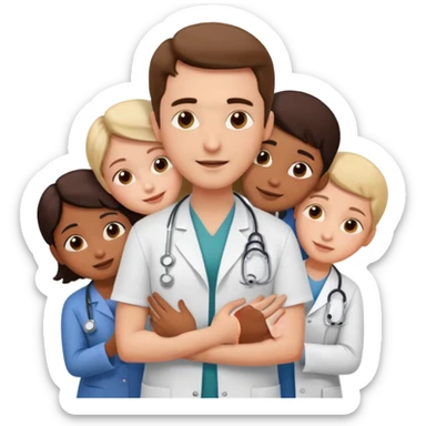 medico abraçando varios pacientes sticker