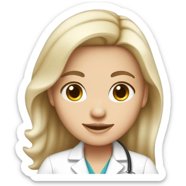 white girl white bronde hair wearing a lab coat sticker