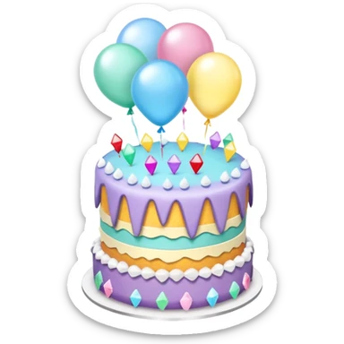 Two layer cake adorned with raw pastel jagged crystals & ballon’s sticker