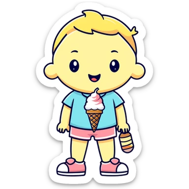 a kid wearing ice cream shorts with a shirt that says 67 sticker