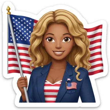 Beyonce with holding  american flag sticker