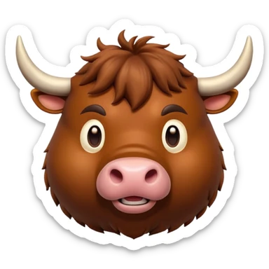 An adorable 3d brown bull with large and exaggerated features in the shape of a ball. Make the background white sticker