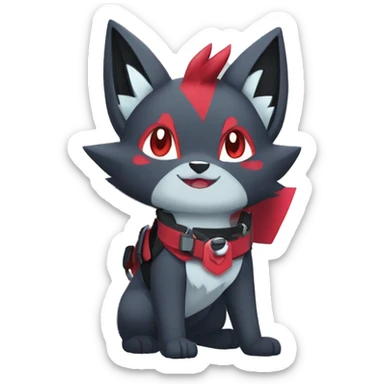 Kawaii Cool Edgy Zorua-Zangoose-Zoroark-Mightyena with a collar and harness full body sticker