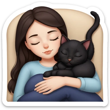 black kitty sleeping on brunette white girl's lap sticker