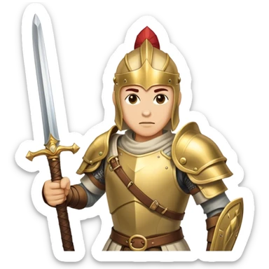 An Warrior from RPG game holding a long sword, with brass armor sticker