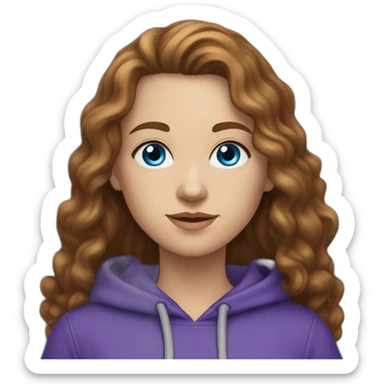 Full length white girl in a purple hoodie, with blue eyes,with long curly brown hair, with high aristocratic cheekbones sticker