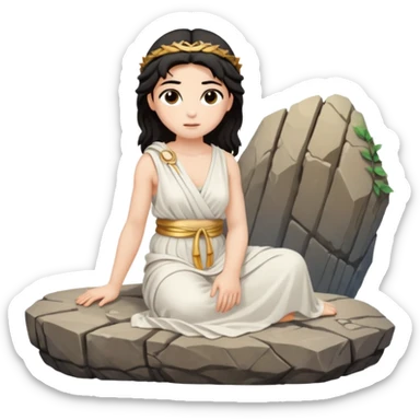 dark haired greek goddess sitting on a rock sticker