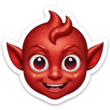 red glitter imp happy winking an eye sticker