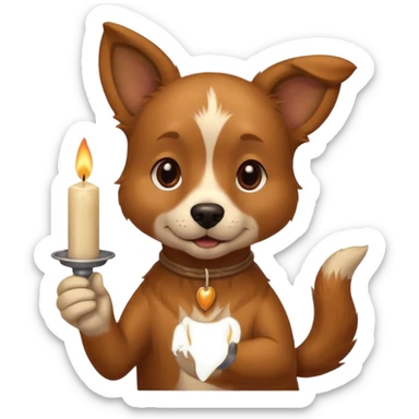 dog holding a lit aromatic candle in hand sticker