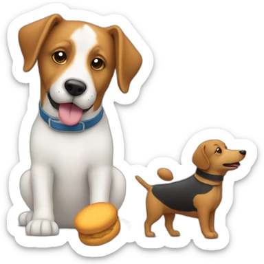 Un chien est en train de se battre avec une machine distributeur de croquettes  sticker