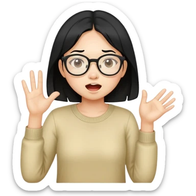 A girl with black hair which is vietnease and is pretty short with clear glasses and make her farting sticker