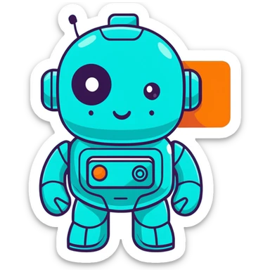 teal cute robot winking sticker
