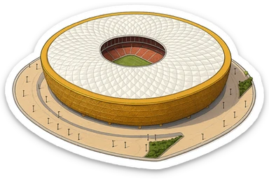 Изометричная, яркая, детализированная и фотореалистичная иллюстрация стадиона Lusail Stadium в стиле 3D-коллажей городов, насыщенные цвета, аккуратные и чёткие линии, мультяшно-реалистичная стилистика. Чёткие контуры, не размазанные линии, высокое качество, прозрачный фон, не обрезать края стадиона. sticker