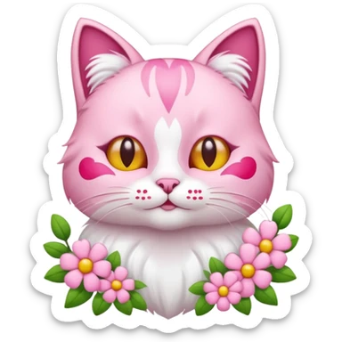 Pink cat with Flowers and hearts sticker