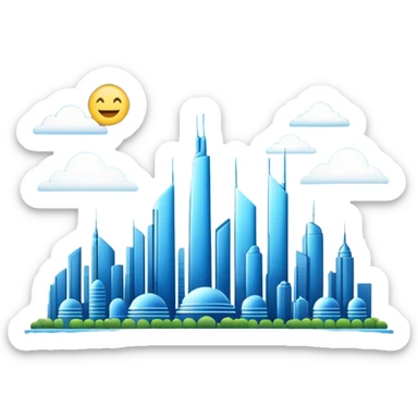 futuristic city skyline with blue accents, Detroit Become Human, emoji style sticker