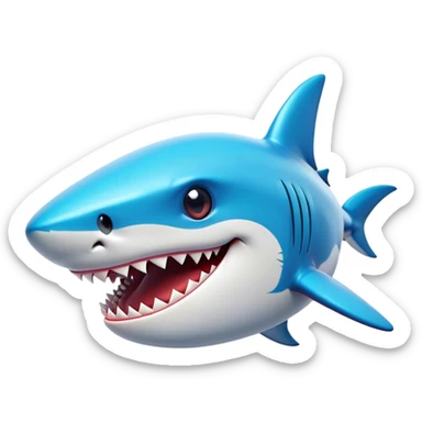 Cinematic Comical Shark Portrait Emoji, Head tilted dramatically with an exaggeratedly amused expression, featuring a striking, glossy streamlined body with bold accents and wide, expressive eyes filled with playful disbelief, Simplified yet hilariously expressive features, highly detailed, glowing with a slightly sassy glow, high shine, dramatic yet playful, stylized with an air of cheeky marine mischief, bright and endearing, soft glowing outline, capturing the essence of a spirited and over‐the‐top shark, so meme‐worthy it feels like it could snap its jaws into internet fame instantly! sticker