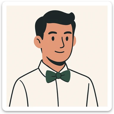 character wearing a green bowtie, clean modern illustration style sticker
