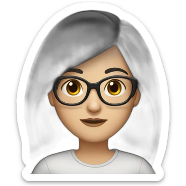 generate emoji unrussian girl with long black hair, glasses, dark-black hair, brown eyes sticker