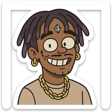 cartoon style Lil Uzi Vert with diamond forehead piercing, playful expression, bold outlines sticker