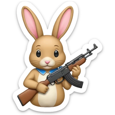 Crea un emoji de un conejo sosteniendo una  Ak47 con pasamontañas enojado sticker