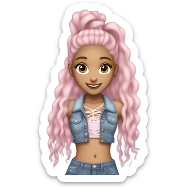 Ariana grande wearing a Shakira lace up croc top and short jeans and pink highlights  sticker