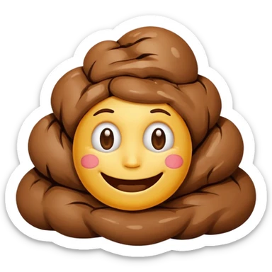 brown mud smile emoji with a simple smile, glossy, no background, iPhone Apple emoji style sticker