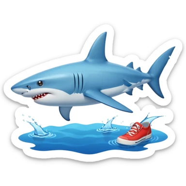 Put the shoes on the fins of the shark sticker