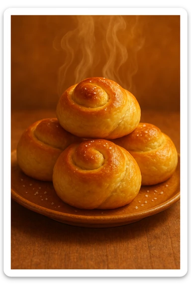 salted butter rolls, stacked, steam rising, inviting, warm colors sticker