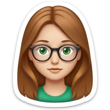 Girl long light brown hair, green eyes, glasses sticker
