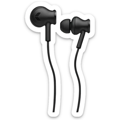 Minimal emoji, simple wired earphones sculpted from matte black metal, clean silhouette, fashion editorial minimalism, no motion effects, no glow, no neon, flat emoji style, centered, transparent background sticker