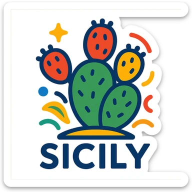 Sicily logo featuring a prickly pear cactus, vibrant and playful style sticker