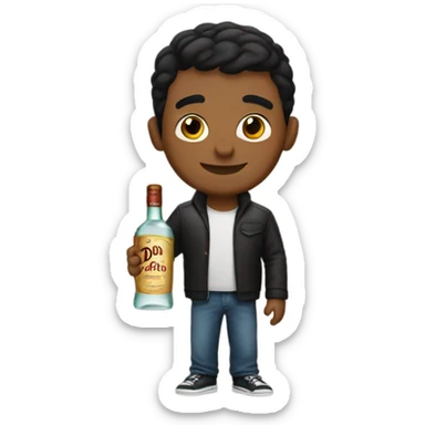brown man with short black hair holding a bottle of don julio sticker