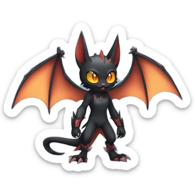 Black Cool Edgy Punk-Gothic Horned Bat-winged Litten-Bat-cat-Fakemon full body sticker
