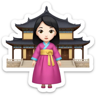 A Korean princess walking around her palace is real, has black hair and a white face sticker