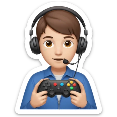 Una persona mirando al frente con un control de videojuegos y unos auriculares Gamer con micrófono sticker
