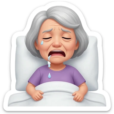 Senior woman sick in bed in hillarious in funny position sticker