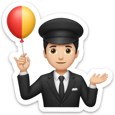 Director tecnico con un traje negro, gorra y un balon bajo el brazo sticker