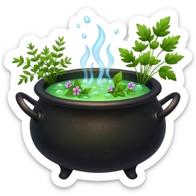 Cauldron with herbs and flowers sticker