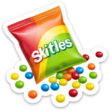 Regular rainbow-colored Skittles package with the standard logo and design, but only lime green Skittles candies spilling out sticker