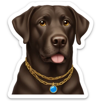 adult choc lab male smiling with blue eyes and a gold chain collar  sticker