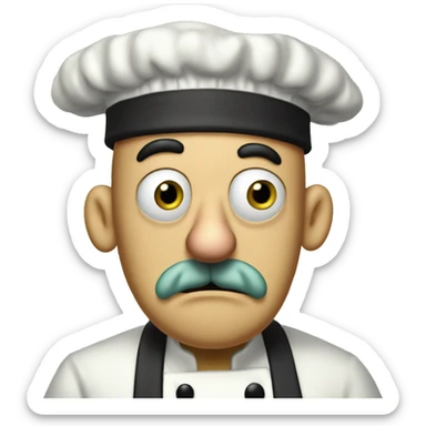 Anxious Italian Man in the Courage The Cowardly Dog Artstle with a squidward like nose, a chef hat, a small black moustache, and large mouth behind his nose. sticker
