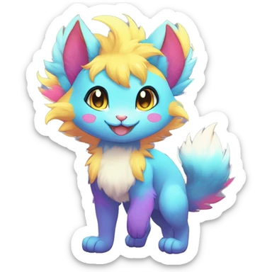 Anthro Scalie Fluffy Cool Cute Magical Shiny Colorful Neon Vibrant Colors Sparkle Kemono-style Chibi Fantasy-Animal-Fakémon-Pokémon-Hybrid Fur Sona Aesthetic Full Body sticker