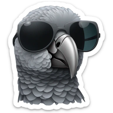African grey parrot wearing black sunglasses side view sticker