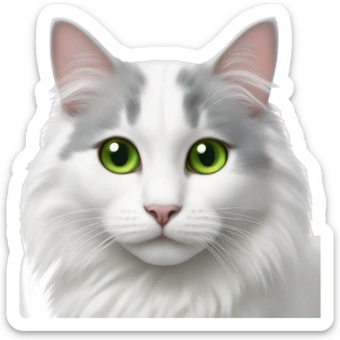 Fluffy white Turkish van cat with gray spot on next to right ear and green eyes sticker