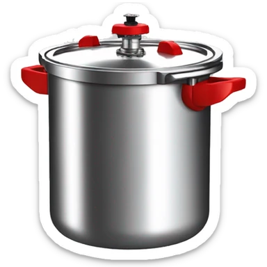 Stainless steel pressure pot, with black gights, lid with 3 clamps on the cover, red line on the knob sticker