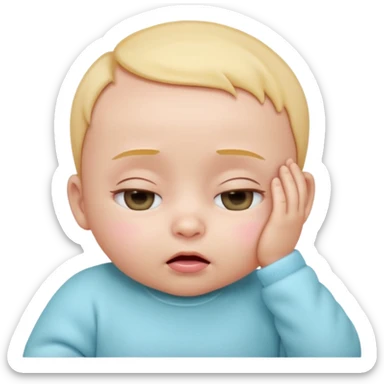 Cute 3D baby emoji, rubbing eyes, sleepy expression, short fine baby hair, soft pastel colors, clean white background  sticker