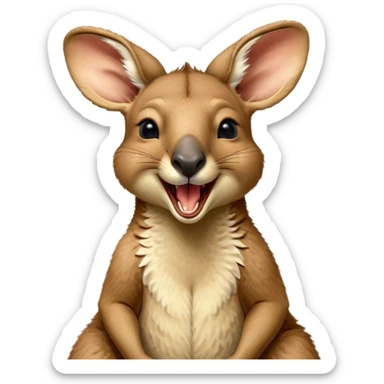 Cinematic Realistic Cute Yawning Kangaroo Portrait Emoji, Head tilted slightly with a dramatic, wide-open yawn, showcasing a soft, textured tawny coat with gently drooping ears and half-closed, drowsy eyes, rendered in exquisite natural detail, high shine, relaxed yet expressive, styled with a dash of rustic charm, soft glowing outline, capturing the essence of a sleepy yet affectionate kangaroo that appears ready to stretch out and settle into a peaceful nap! sticker
