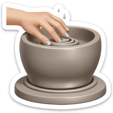 thumb pressing side of clay onto a silver pottery wheel, thumb at the bottom of the clay, pottery gesture sticker